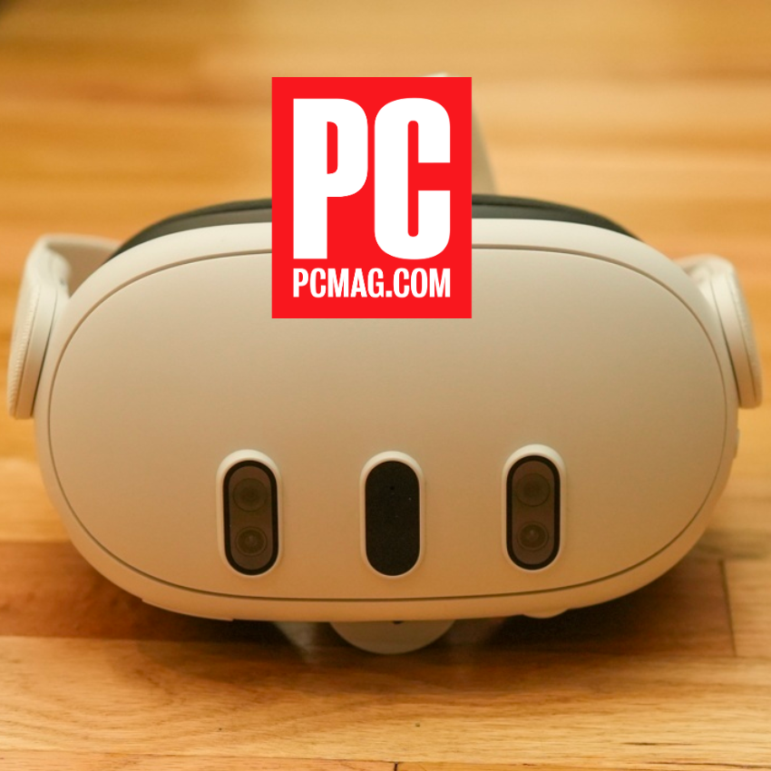 VR headset front view with PCMag.com logo on top.